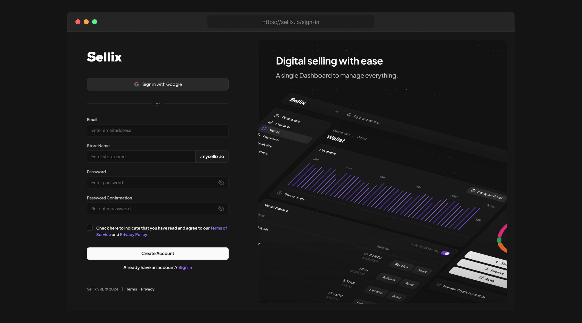 The signup screen, with the dashboard waiting behind it.