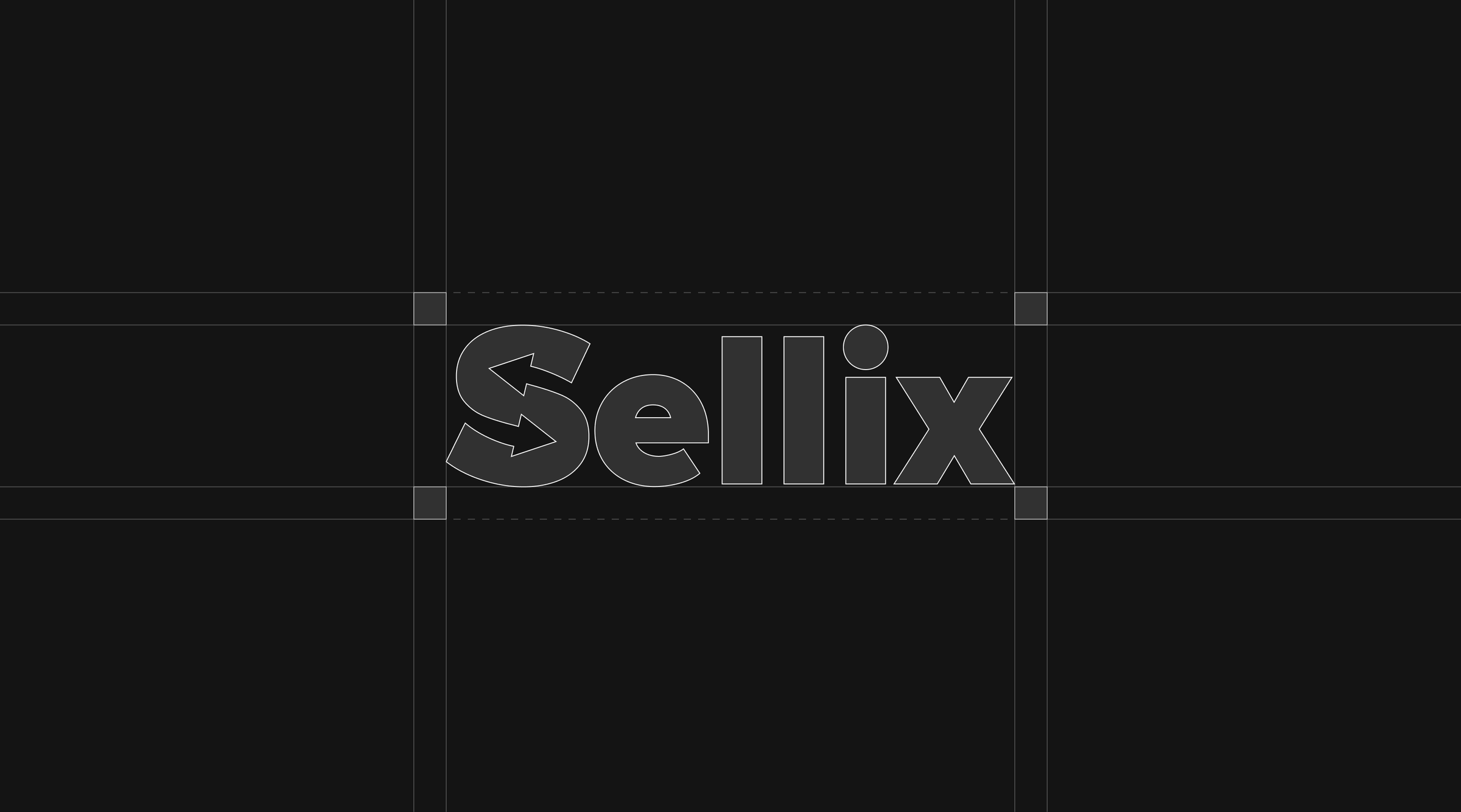 The Sellix wordmark on black, with the construction marks it was drawn on.