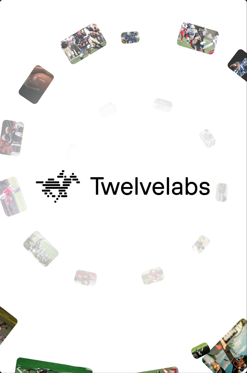 The TwelveLabs wordmark, ringed by the clips it reads.